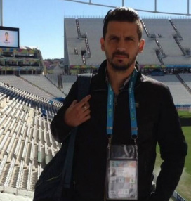 O jornalista argentino na Arena Corinthians, SP - Reprodução/Twitter